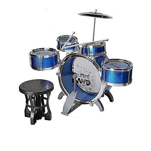 Kids Children's Musical Instrument Fun Play Activity Jazz Drum Set With Stool Chair - Blue