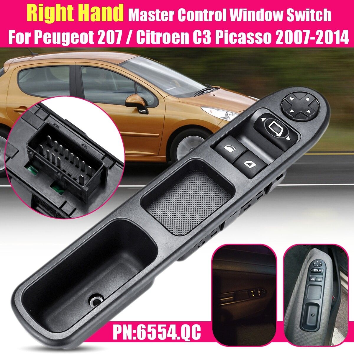 RHD Driver Side Control Window Switch For Peugeot 207 / Citroen C3 Picasso 07-14
