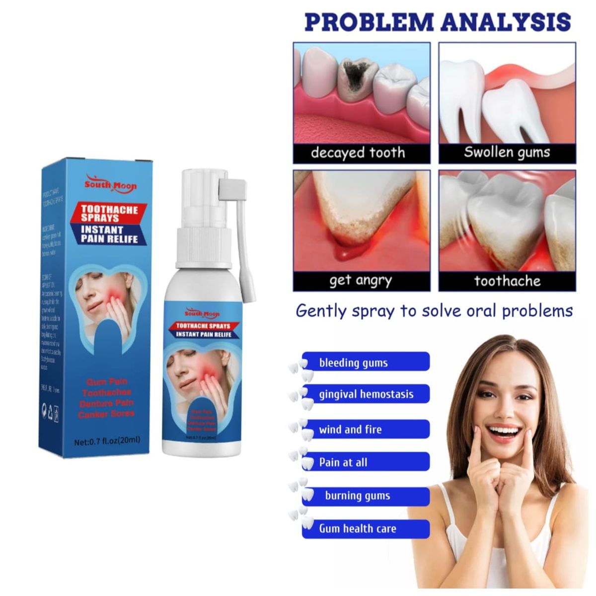 Instant Teeth Pain,cavity Relief Spray