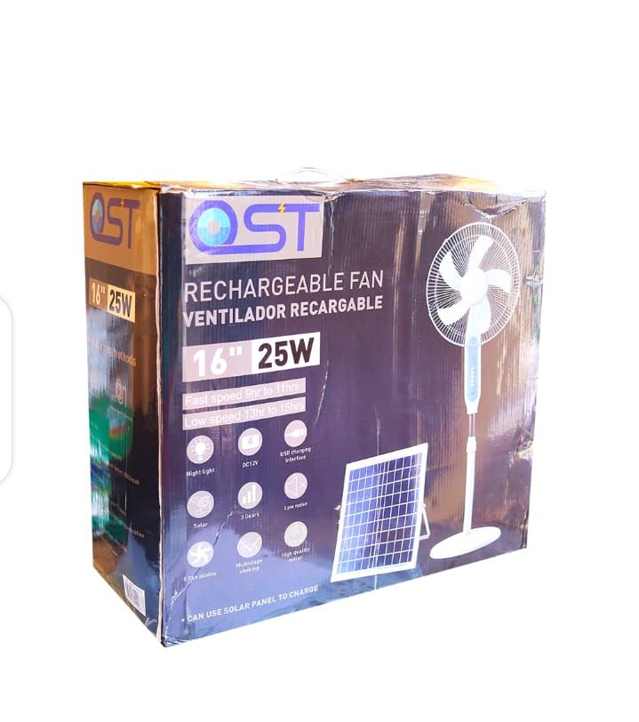 OST Solar/Rechargeable Fan With LED Bulb