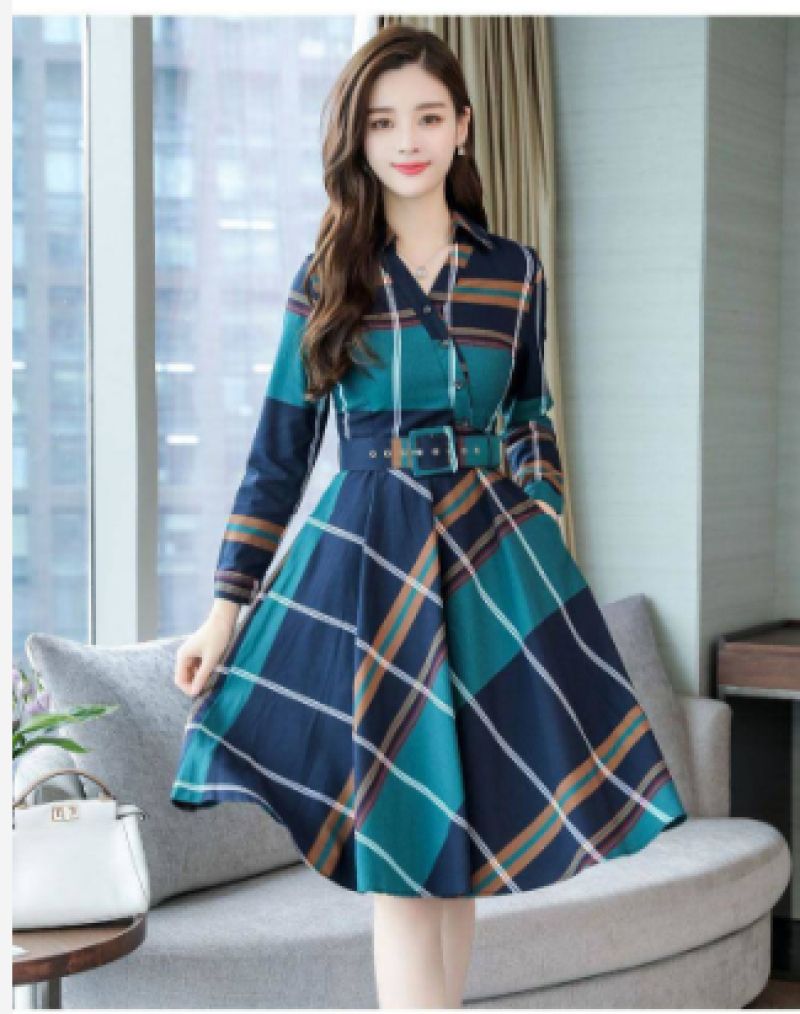Waist A-line Dress Green