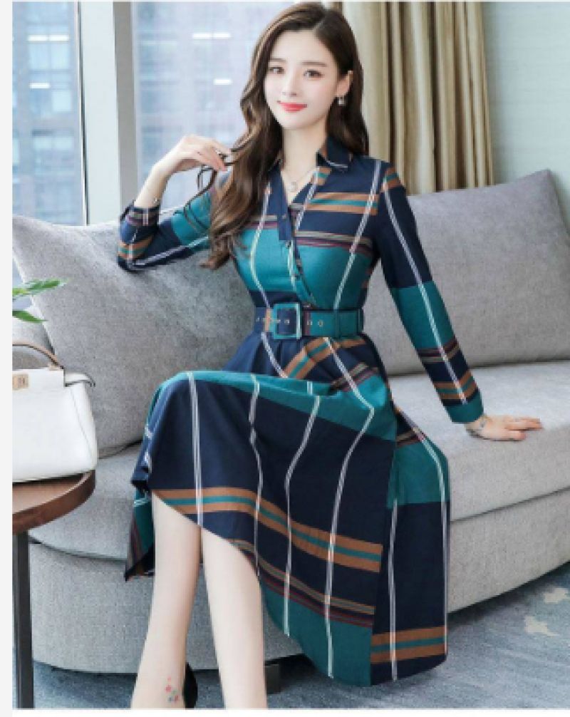 Waist A-line Dress Green