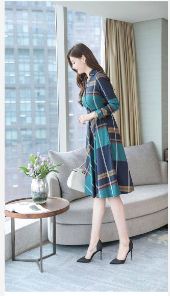 Waist A-line Dress Green
