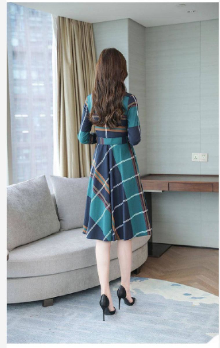 Waist A-line Dress Green