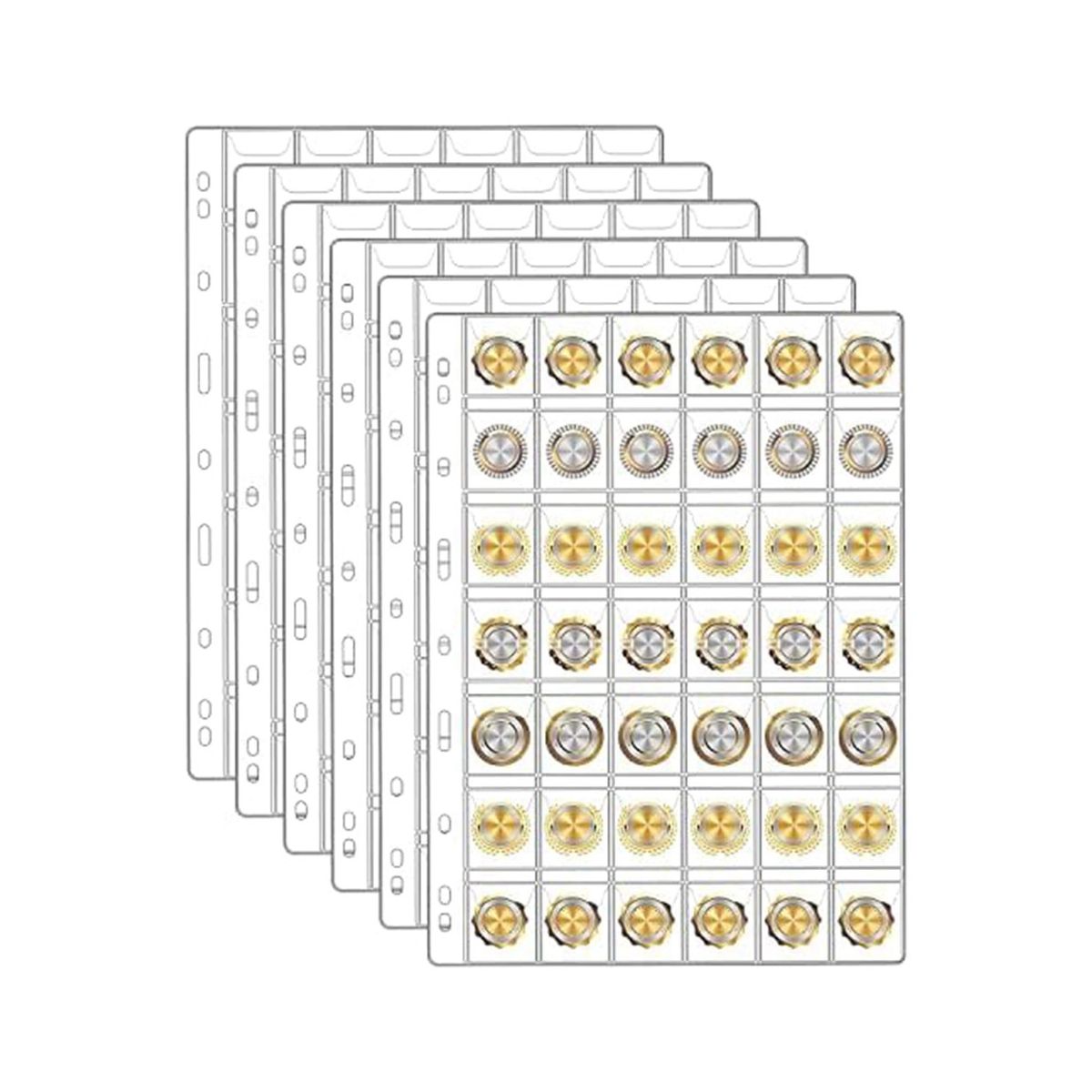 6Sheets Coin Collection Pages for Collectors, Coin Pages,for Dollar Bill Stamp,42-Pockets Per Sheet/252 Pockets in Total