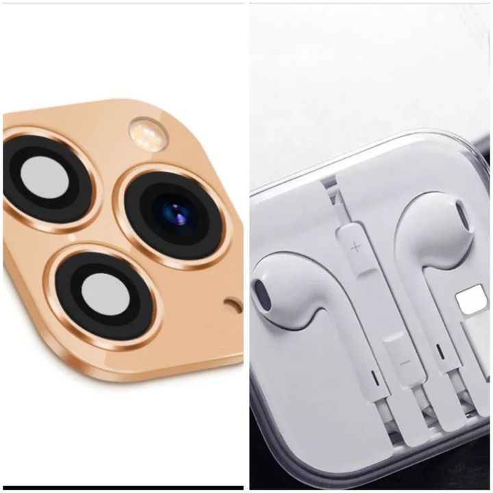 For IPhone X XS XSmax Seconds Change 11 PRO MAX Newest Metal Aluminum Camera Lens Case Sticker Full Camera Protective Cover(#Gold) Plus Earphone