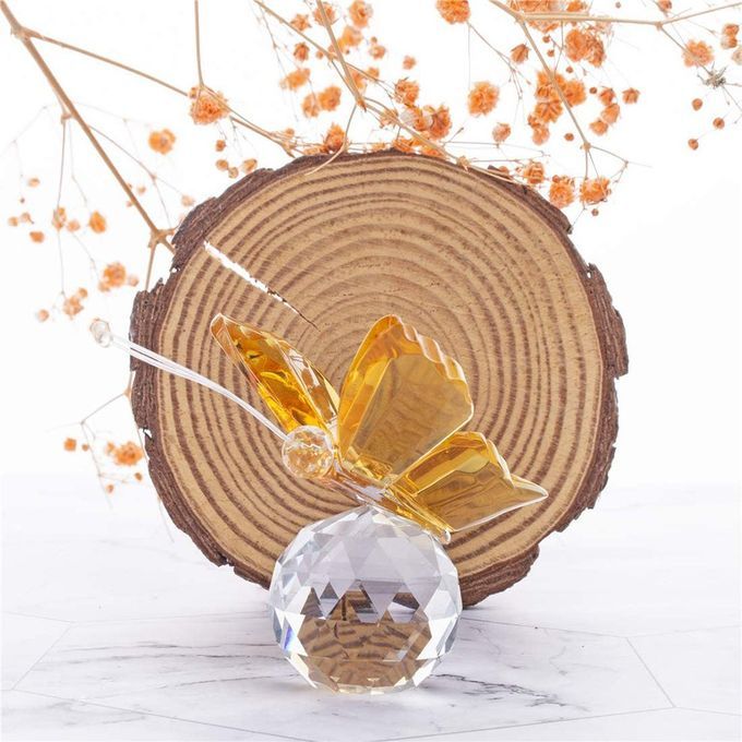 Rystal Flying  Erfly With  Rystal Ball Base Figurine Ornament Statue-yellow
