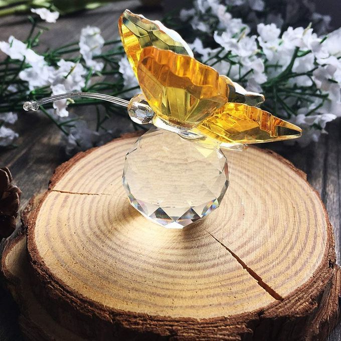 Rystal Flying  Erfly With  Rystal Ball Base Figurine Ornament Statue-yellow