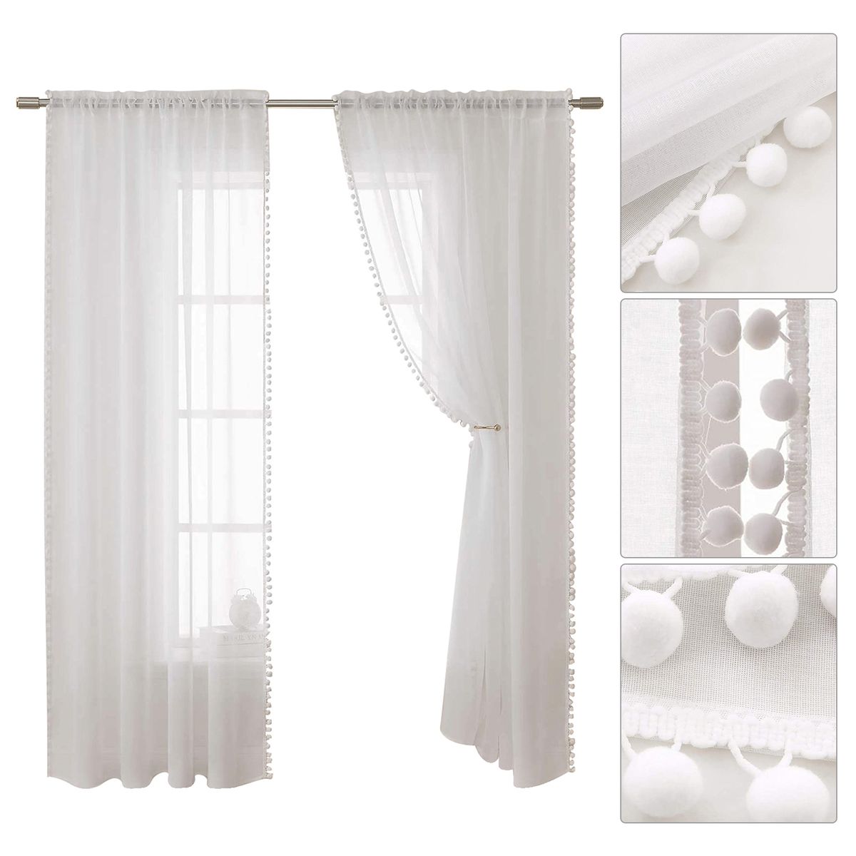 2pc Curtain Modern Simple Solid Color Window Screen Filter