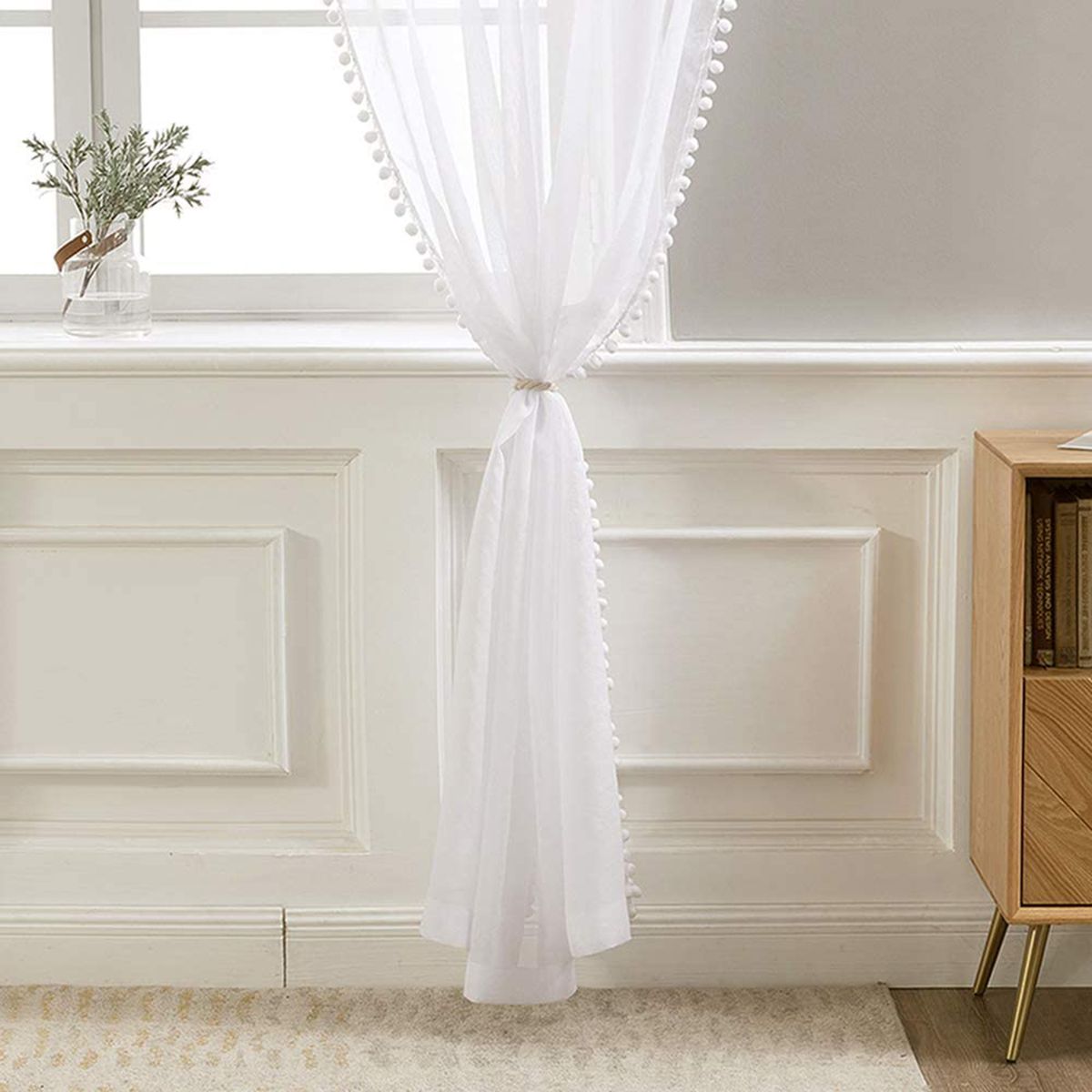 2pc Curtain Modern Simple Solid Color Window Screen Filter