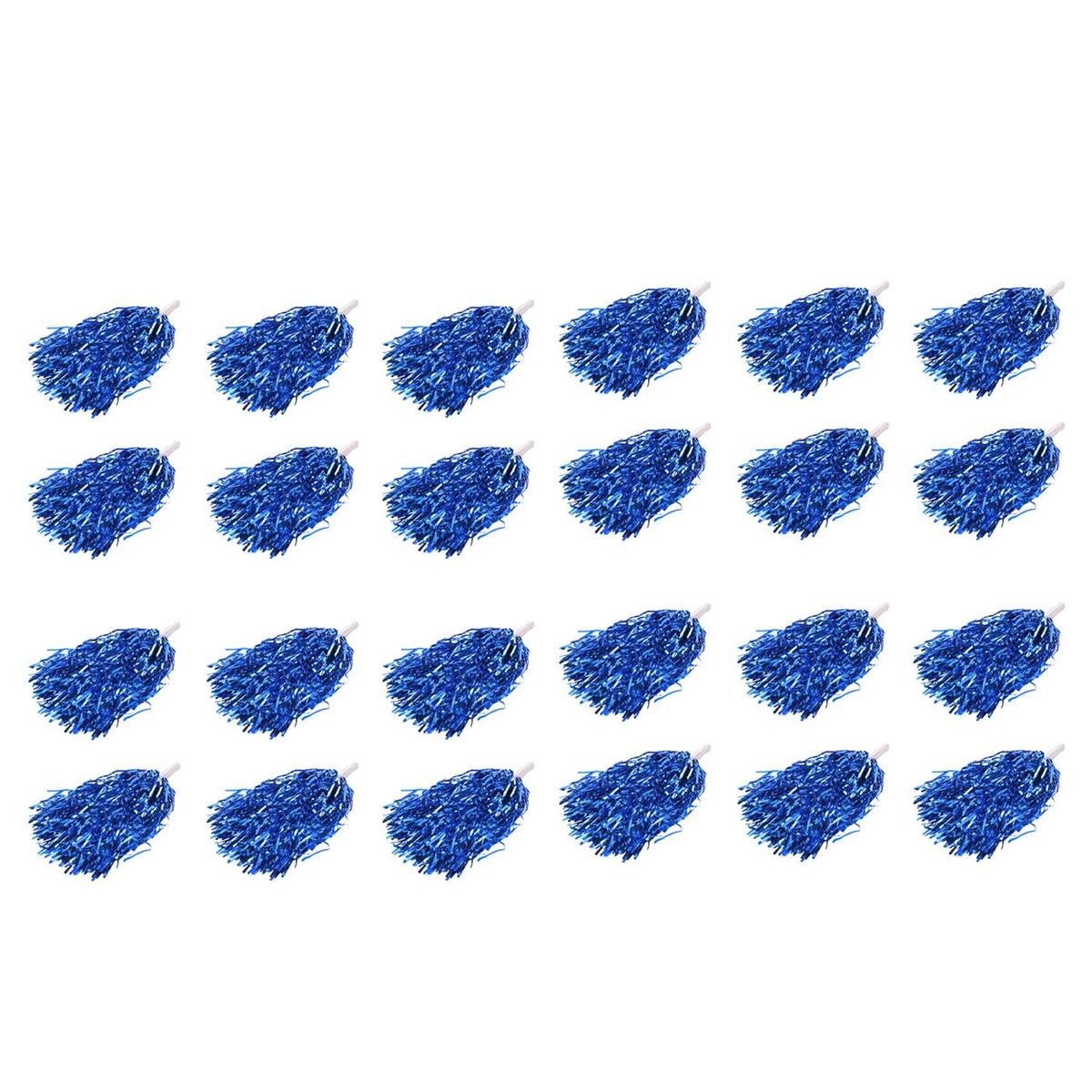 24Pcs Cheerleading Poms Metallic Foil Cheer Poms with Plastic Handle for Adults Kids Cheerleaders Party Blue