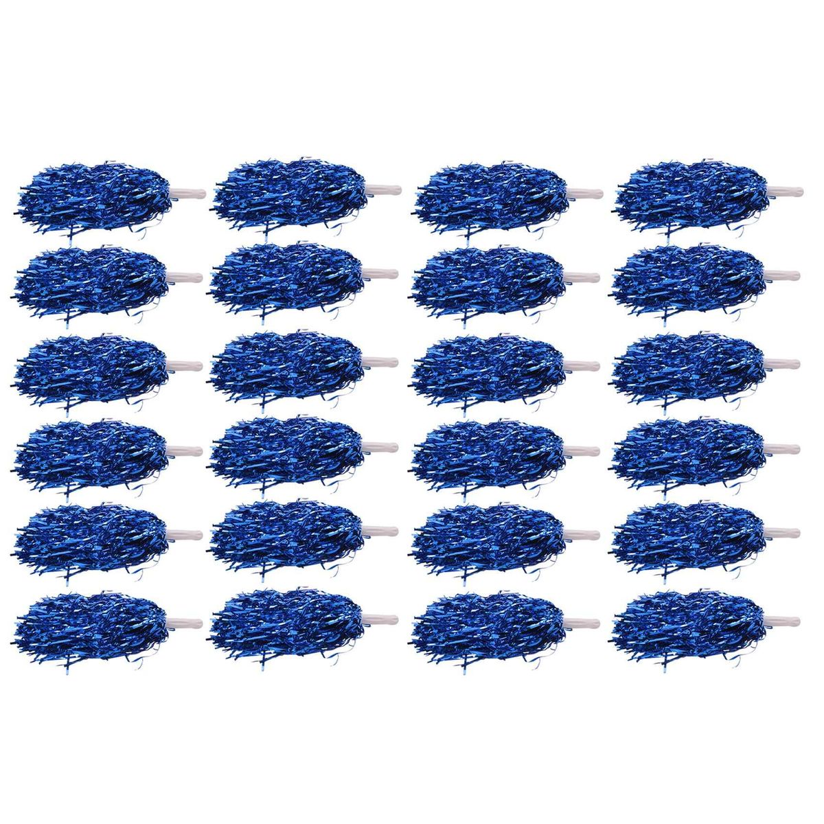 24Pcs Cheerleading Poms Metallic Foil Cheer Poms with Plastic Handle for Adults Kids Cheerleaders Party Blue