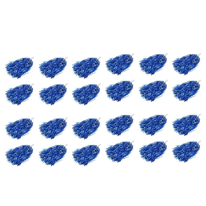 24Pcs Cheerleading Poms Metallic Foil Cheer Poms with Plastic Handle for Adults Kids Cheerleaders Party Blue