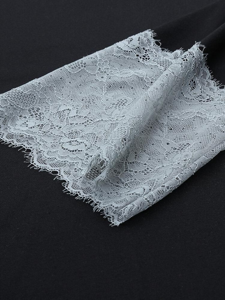 See-Through Lace Stitching 100% Polyester Long Skirt