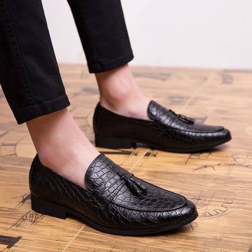 Plus Size 38-47 Crocodile Pattern Slip-on Wedding ShoesWedding Shoes-Black
