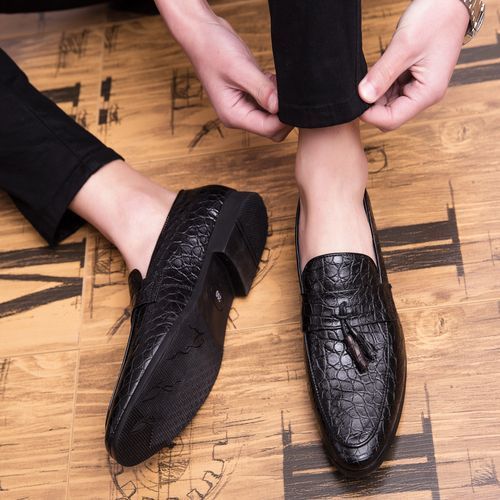 Plus Size 38-47 Crocodile Pattern Slip-on Wedding ShoesWedding Shoes-Black