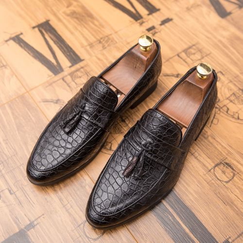 Plus Size 38-47 Crocodile Pattern Slip-on Wedding ShoesWedding Shoes-Black