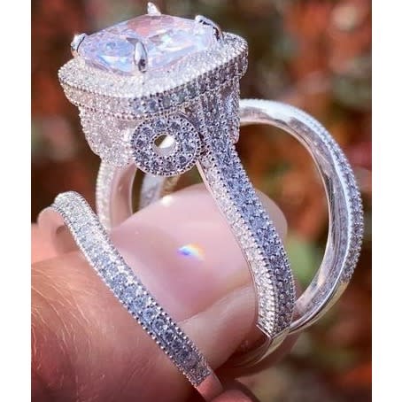 Luxury Sterling Couple Wedding Ring Set