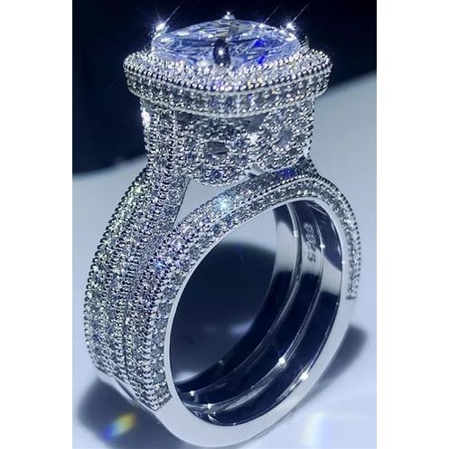 Luxury Sterling Couple Wedding Ring Set