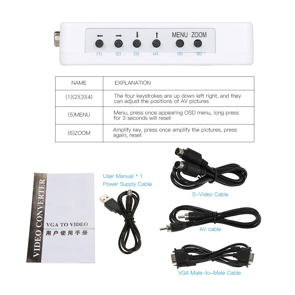 VGA To RCA S-Video Adapter PC Laptop To TV Video Converter