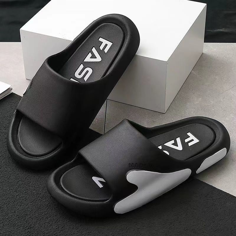 Men's Slippers Summer Flip-Flops Rubber Soft Sole - Black