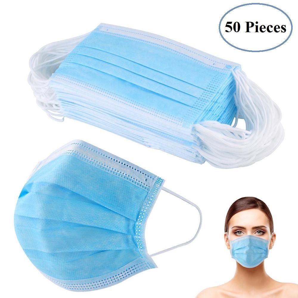 50pcs Non Woven Disposable Face Masks 3 Layers