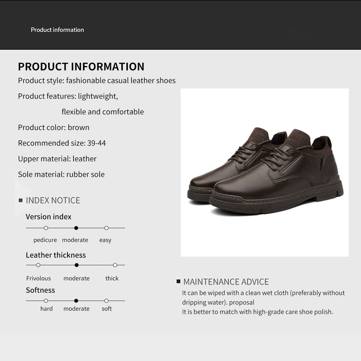 Men's Casual Leather Shoes With Soft Sole, Non Slip And Waterproof - Brown