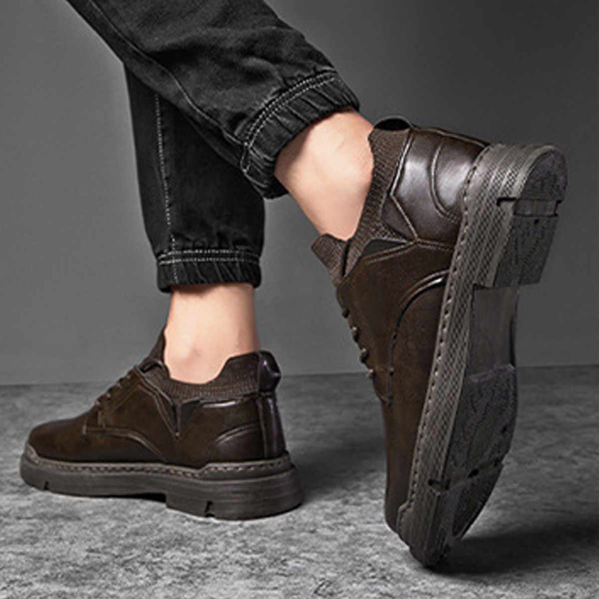 Men's Casual Leather Shoes With Soft Sole, Non Slip And Waterproof - Brown