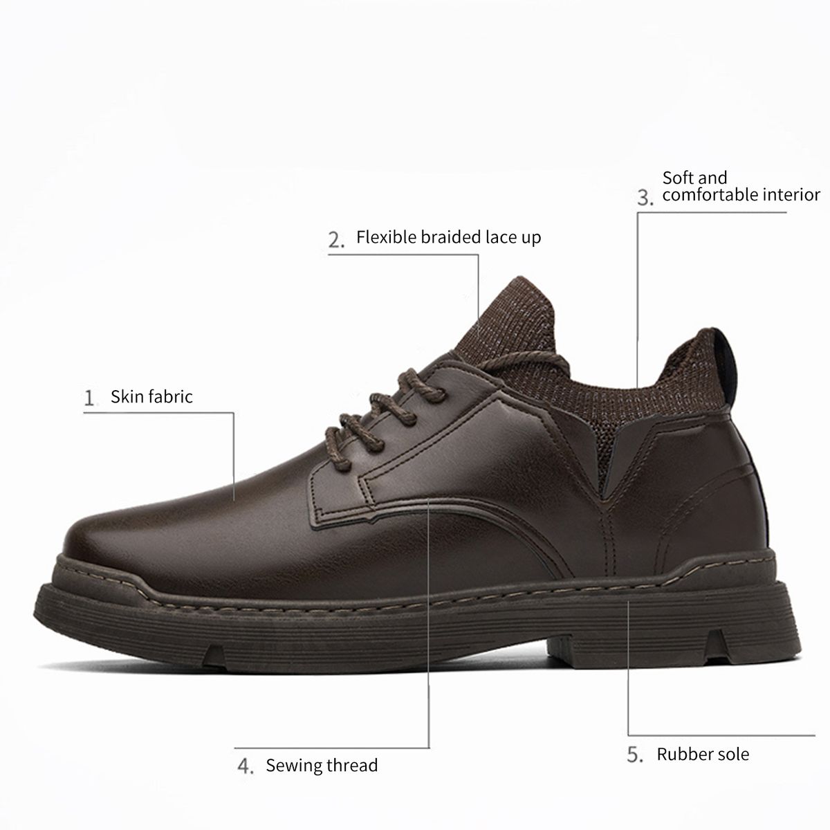 Men's Casual Leather Shoes With Soft Sole, Non Slip And Waterproof - Brown