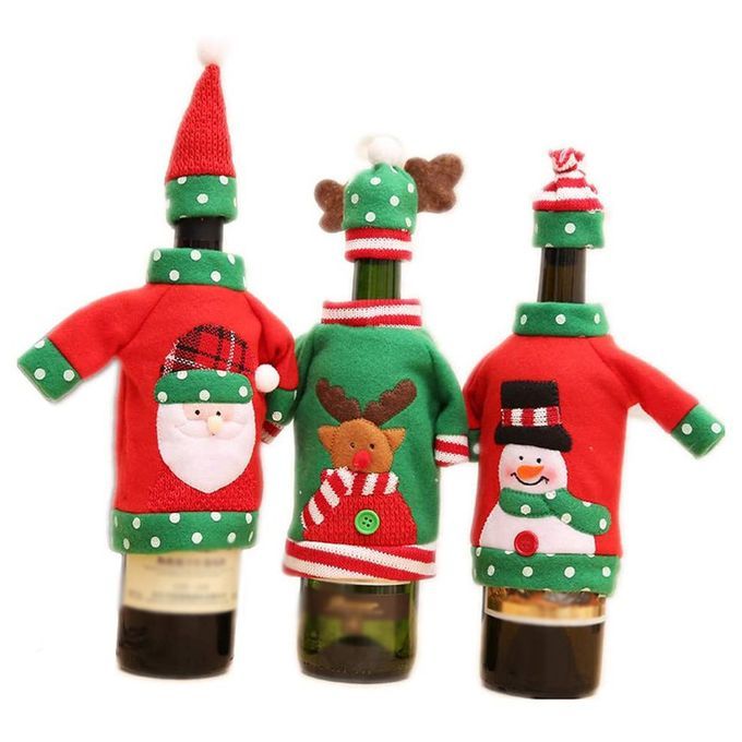 Hristmas Wine  Over Dinner Table De Oration Red Wine Bag  Loth Fabri -re Reen-3p S Set