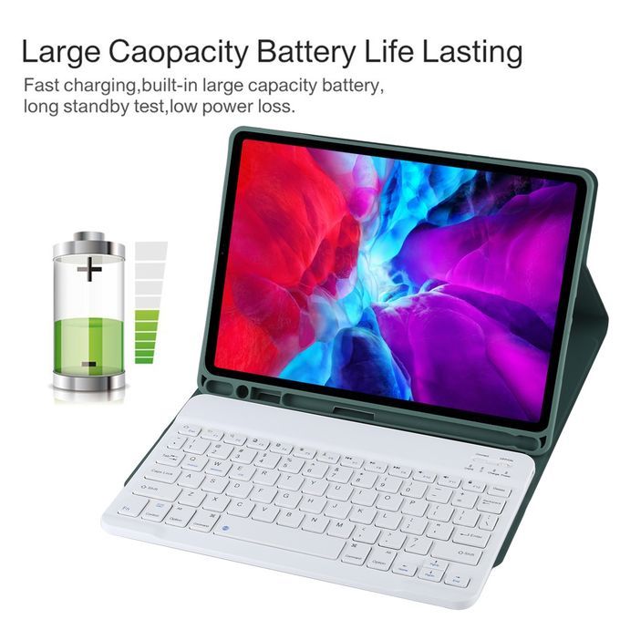 TG11B Detachable Bluetooth White Keyboard + Microfiber Leather Protective Case For IPad Pro 11 Inch (2020), With Pen Slot & Holder (Dark Green)