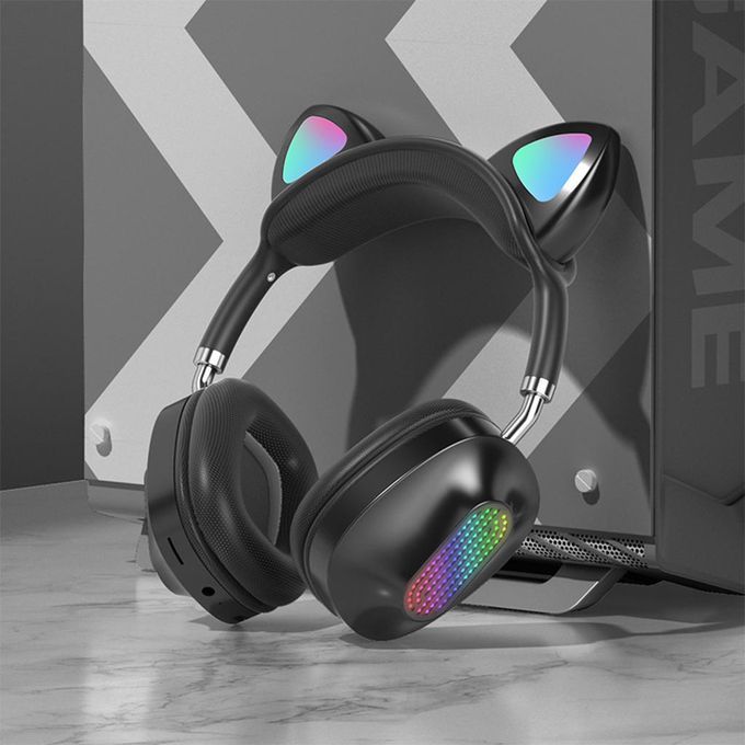 Cat Ear Bluetooth 5.0 Headphones Soft Earpads Noise Canceling Black