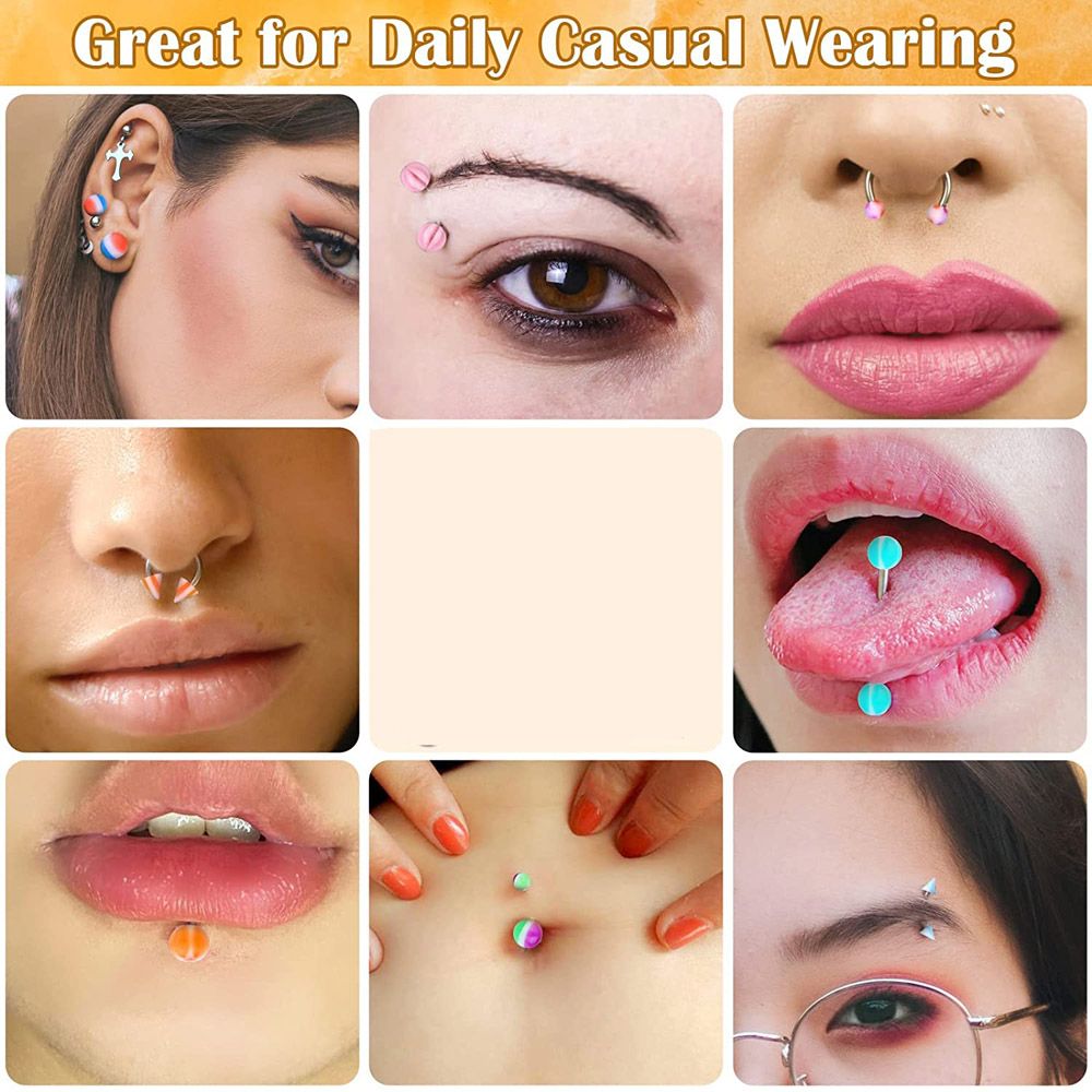 74 Pcs Steel Acrylic Belly Tongue Body Piercing Jewelry Kits