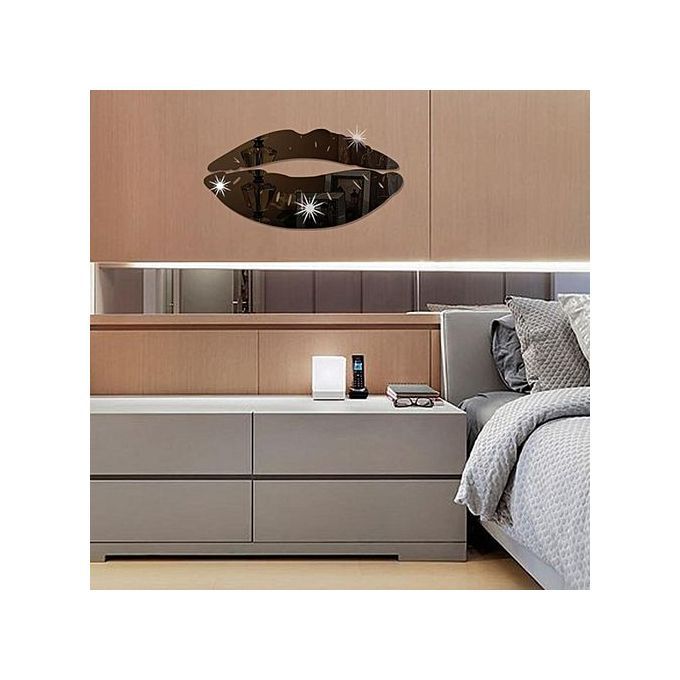Modern 3D Lips Removable Home Room Decor Wall Mirror Sticker Art Decal-Black