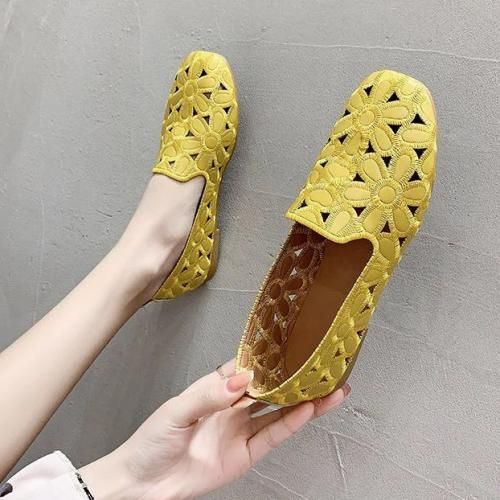 Ladies Fashion Casual Flat Shoes Office Shoes-Yellow
