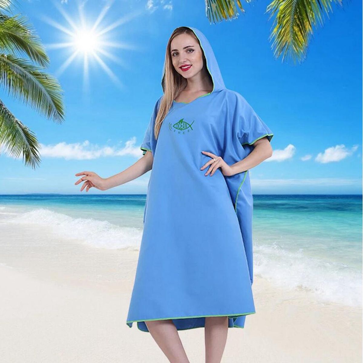 Surf Poncho Changing Robe, Adult Fast Dry Light Blue