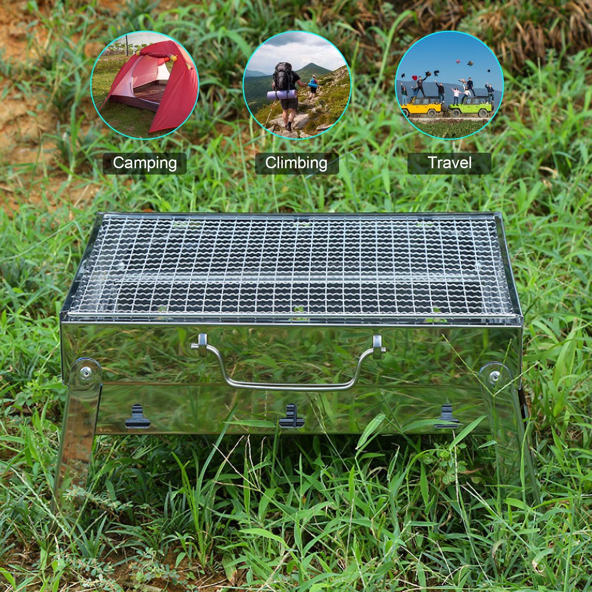Portable Camping Grill Stainless Steel BBQ Folding Campfire