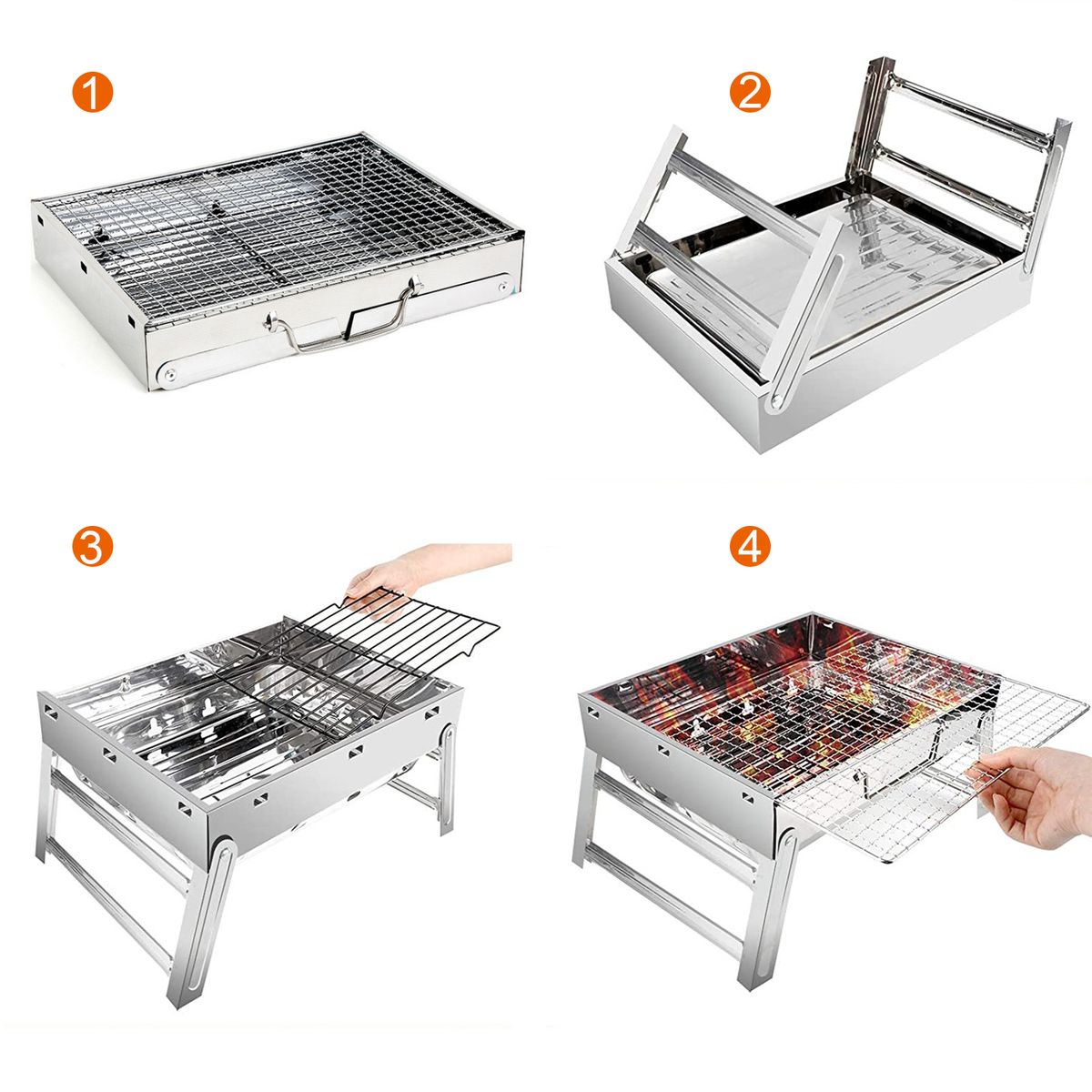 Portable Camping Grill Stainless Steel BBQ Folding Campfire