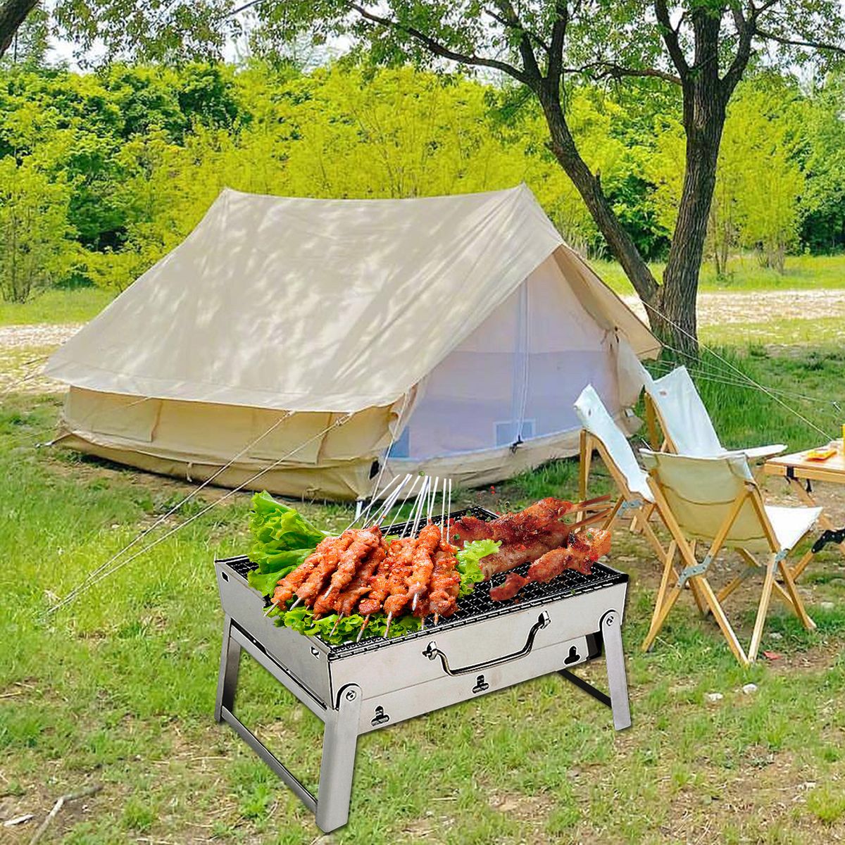 Portable Camping Grill Stainless Steel BBQ Folding Campfire