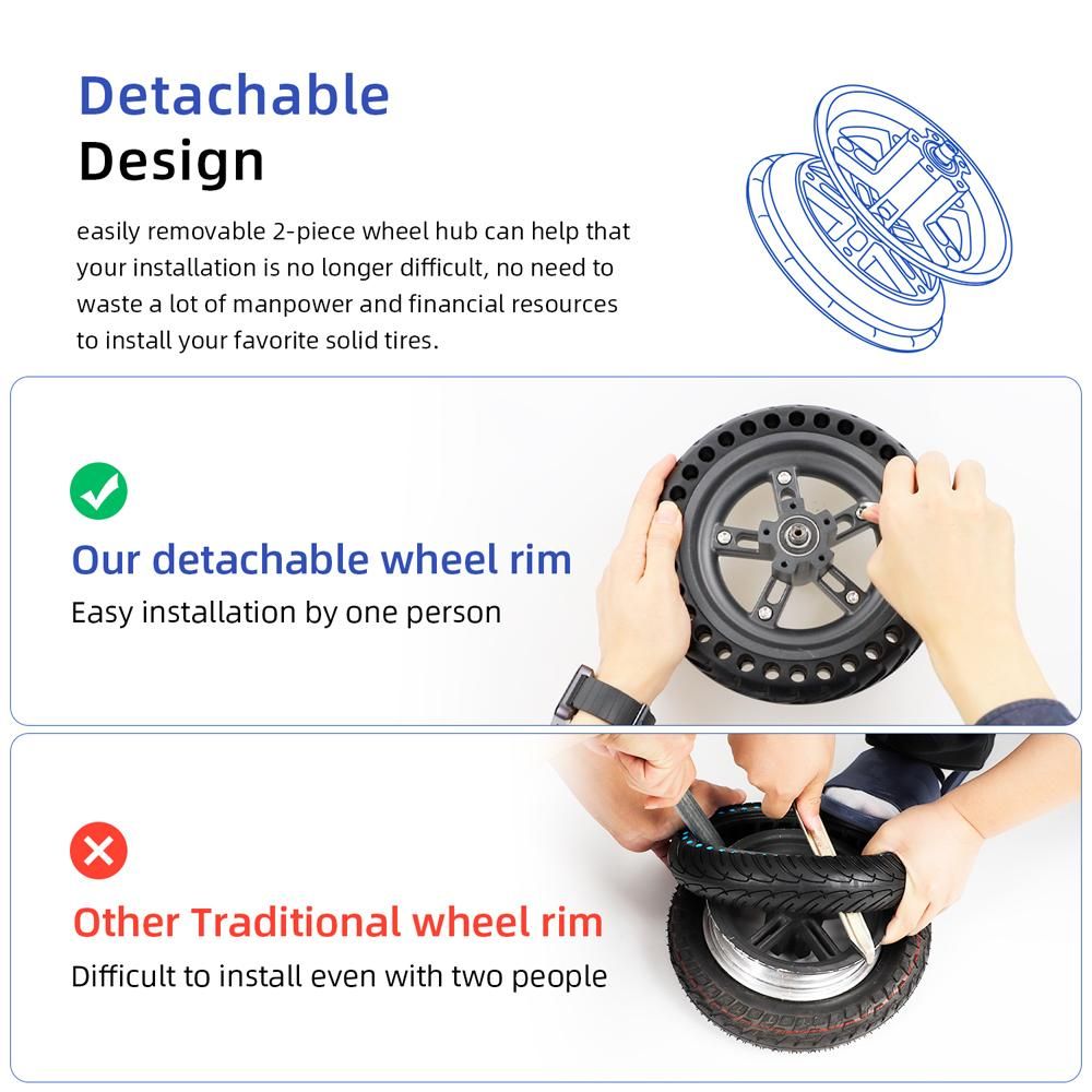 8.5 Inch Electric Scooter Split Wheel Hub Aluminum Alloy Rear Wheel Rims Solid Tire Modification Accessories Compatible with PRO/PRO2