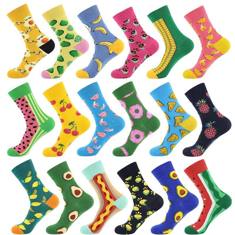 Fashion funny women socks cotton crew Autumn Spring happy sock tube cotton long thick crew casual fruit pattern colorful socks