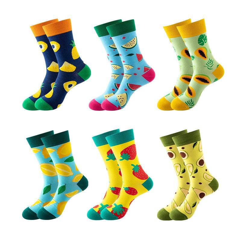 Fashion funny women socks cotton crew Autumn Spring happy sock tube cotton long thick crew casual fruit pattern colorful socks