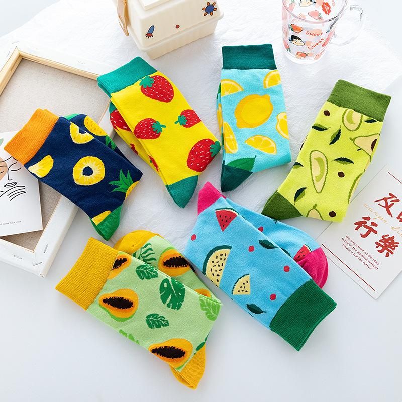 Fashion funny women socks cotton crew Autumn Spring happy sock tube cotton long thick crew casual fruit pattern colorful socks