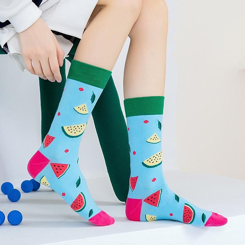 Fashion funny women socks cotton crew Autumn Spring happy sock tube cotton long thick crew casual fruit pattern colorful socks