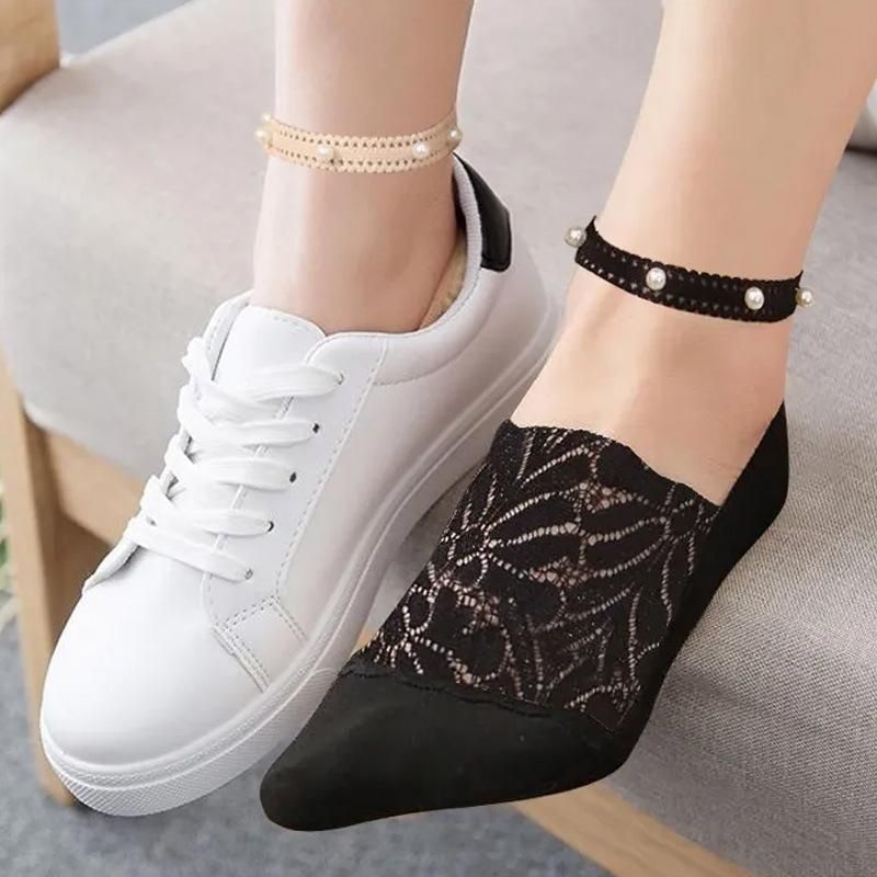 1/3 Pair Boat Socks for Women Summer Pearls Lace Short Ankle Socks Funny Invisible Socks Girls Ladies Dance BreathableThin Socks
