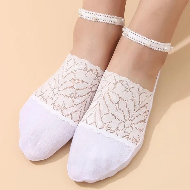 1/3 Pair Boat Socks for Women Summer Pearls Lace Short Ankle Socks Funny Invisible Socks Girls Ladies Dance BreathableThin Socks