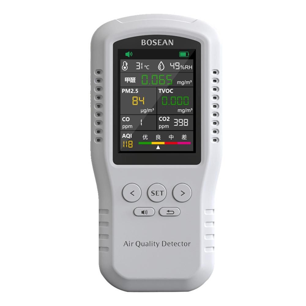 Portable Air Quality Monitor CO2 CO PM2.5 HCHO TVOC Temperature Humidity Monitor Home Digital Air Quality Detector Multifunctional Formaldehyde Tester Air Analyzer