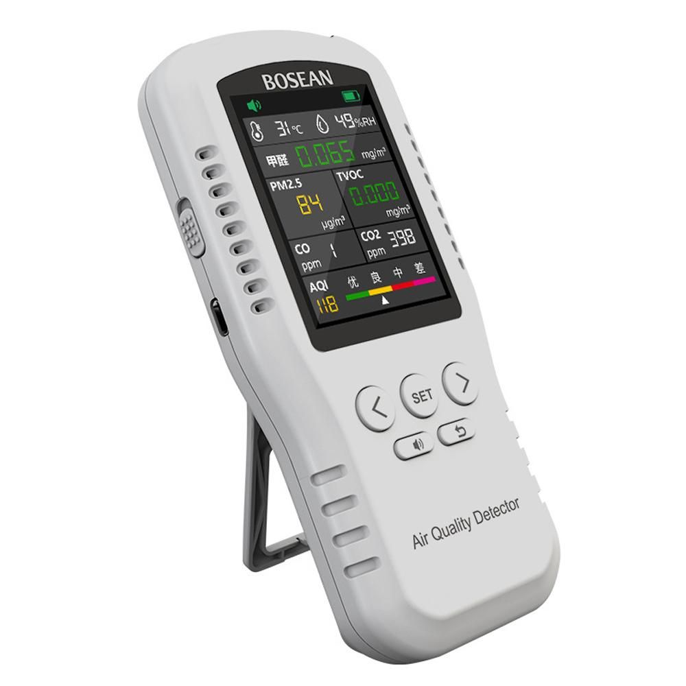 Portable Air Quality Monitor CO2 CO PM2.5 HCHO TVOC Temperature Humidity Monitor Home Digital Air Quality Detector Multifunctional Formaldehyde Tester Air Analyzer
