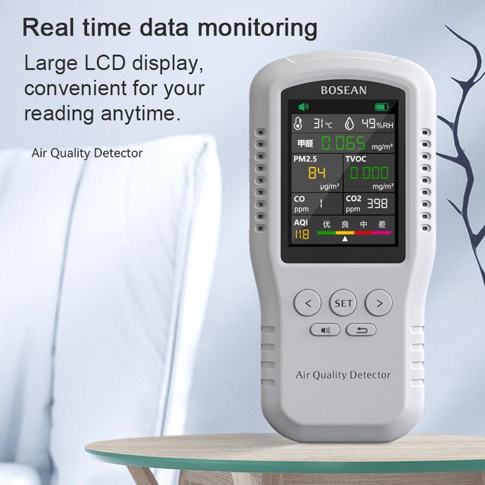 Portable Air Quality Monitor CO2 CO PM2.5 HCHO TVOC Temperature Humidity Monitor Home Digital Air Quality Detector Multifunctional Formaldehyde Tester Air Analyzer