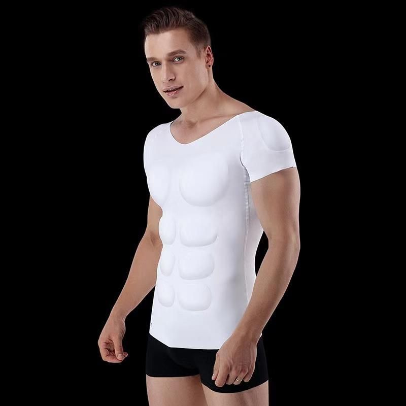 Fake Men Muscles Shaper Strong Male Belly T-shirts Abdominal Shoulder Body Tops Underwear